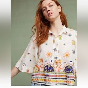 Anthropologie Maeve Eliot Wide Bell Sleeve Top Blouse